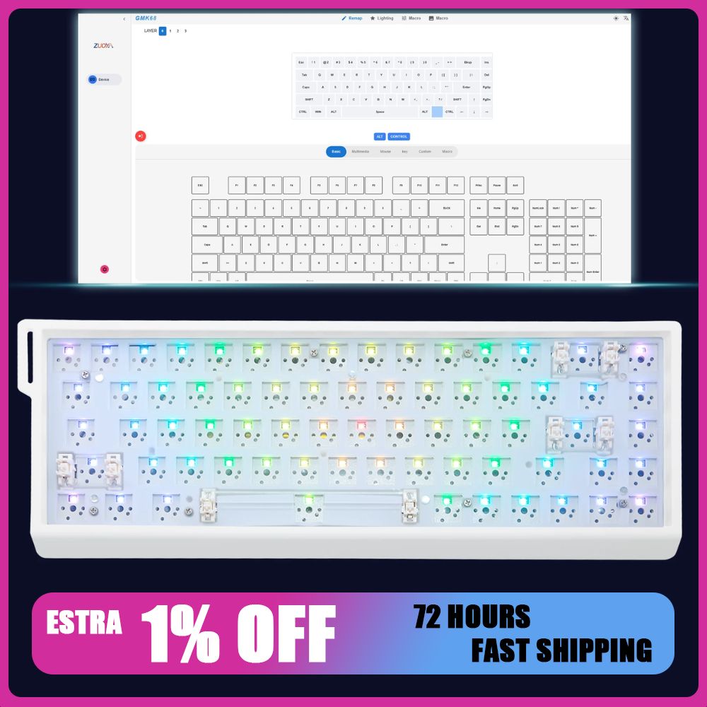 Hot Swap Pcb - ZUOYA GMK68 Mechanisches Tastatur-Kit, Drei-Modus-Hot-Swap-RGB-Gaming-Tastatur-DIY-Kit, anpassbares