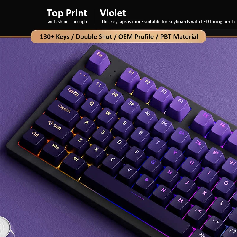 Gaming Keyboard Top - Benutzerdefinierte Farbverlauf-Violett OEM-Profil Durchscheinende Tastenkappen Double-Shot