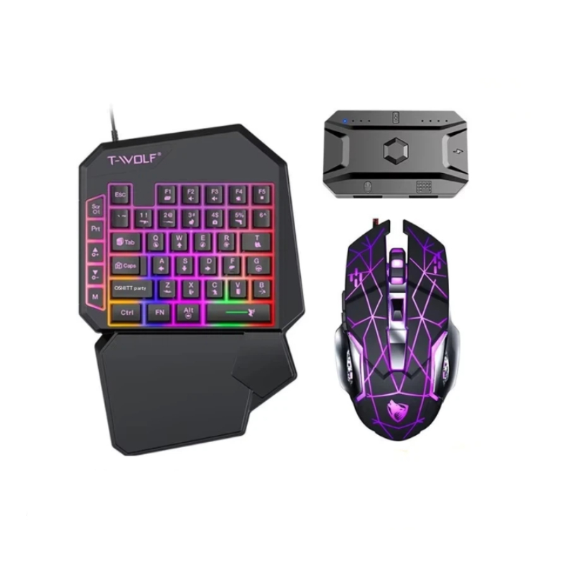 Gaming Keyboard Half - T-Wolf Tf950 5-in-1 Einhand-Gaming-Tastatur-Maus-Kombination mit RGB-Hintergrundbeleuchtung