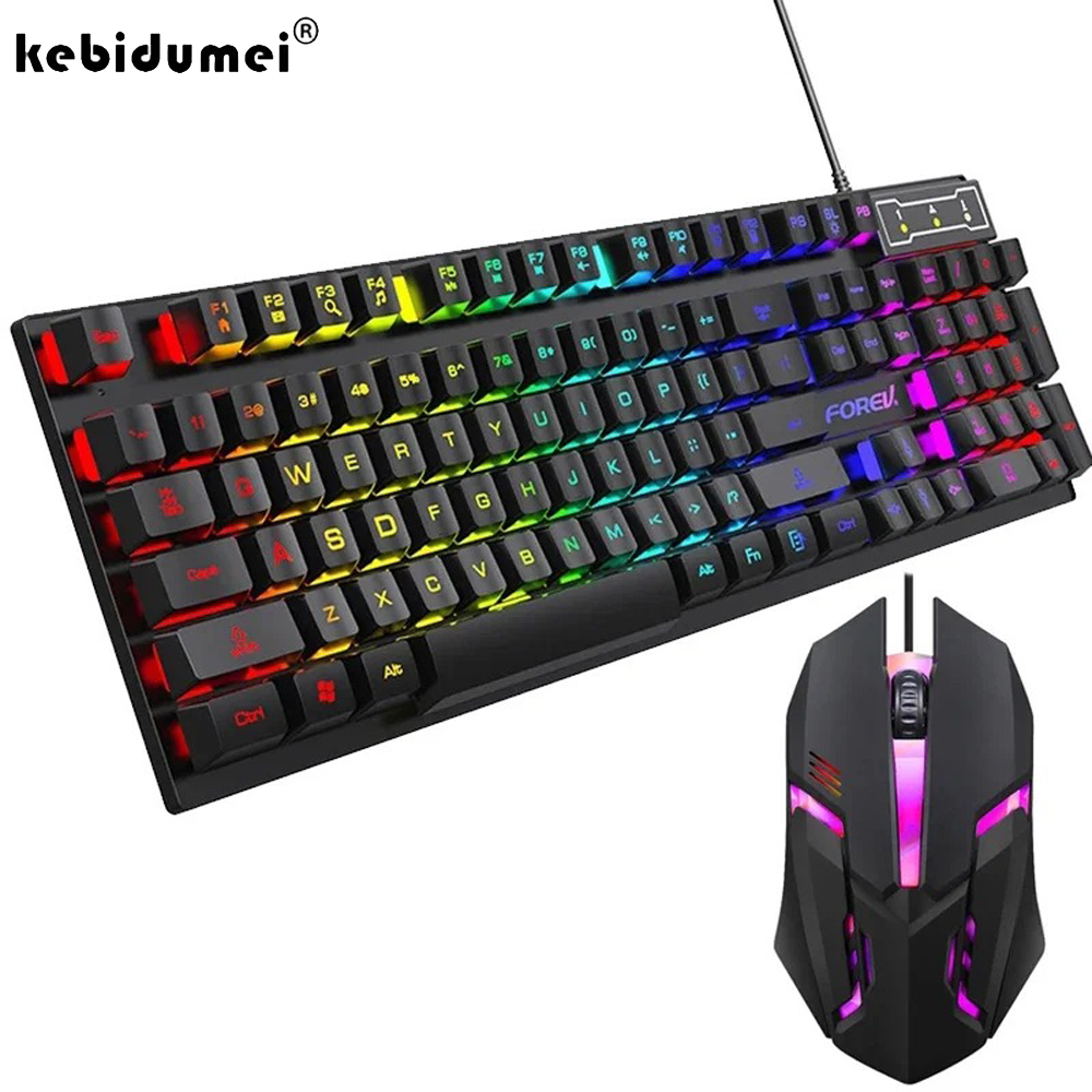 Keyboard Mouse Bundle Gaming - Kebidumei 104-Tasten-Hintergrundbeleuchtete mechanische Tastatur, kabelgebundene Gaming-Tastatur,