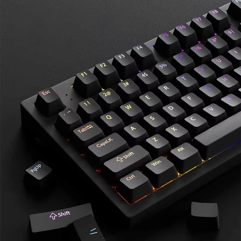 Keyboard Gaming Black - 130+ Tasten Schwarze Custom Double-Shot Durchscheinende